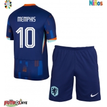 Camiseta Países Bajos Memphis Depay #10 Visitante Equipación para niños Eurocopa 2024 manga corta (+ pantalones cortos)